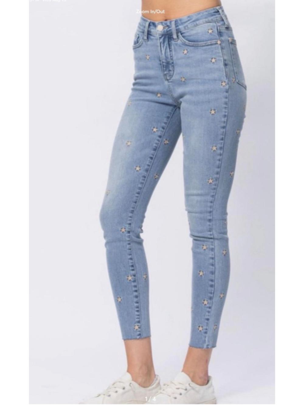 New Women's Judy Blue High Rise Embroidered Star Skinny Tummy Control Jeans